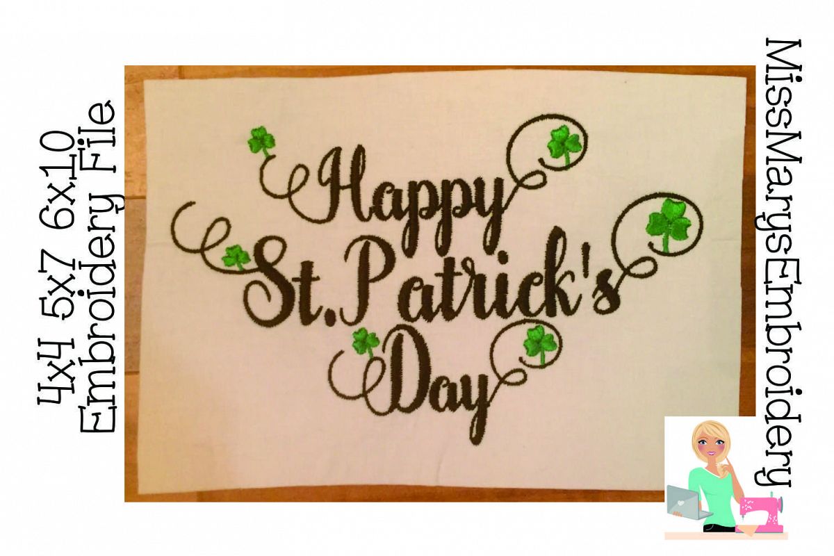 Happy St. Patrick's Embroidery Design File example image 1
