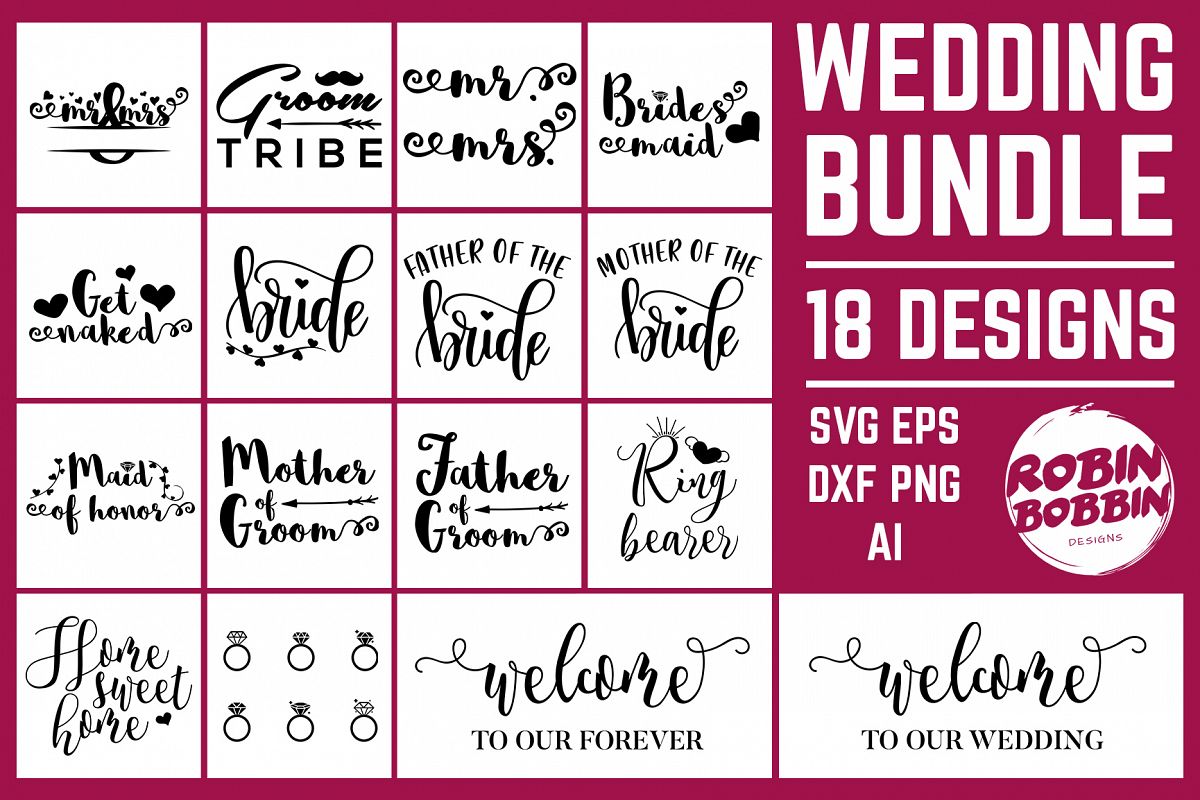 Wedding Bundle 18 Designs SVG Files - Wedding Set SVG EPS AI example image 1
