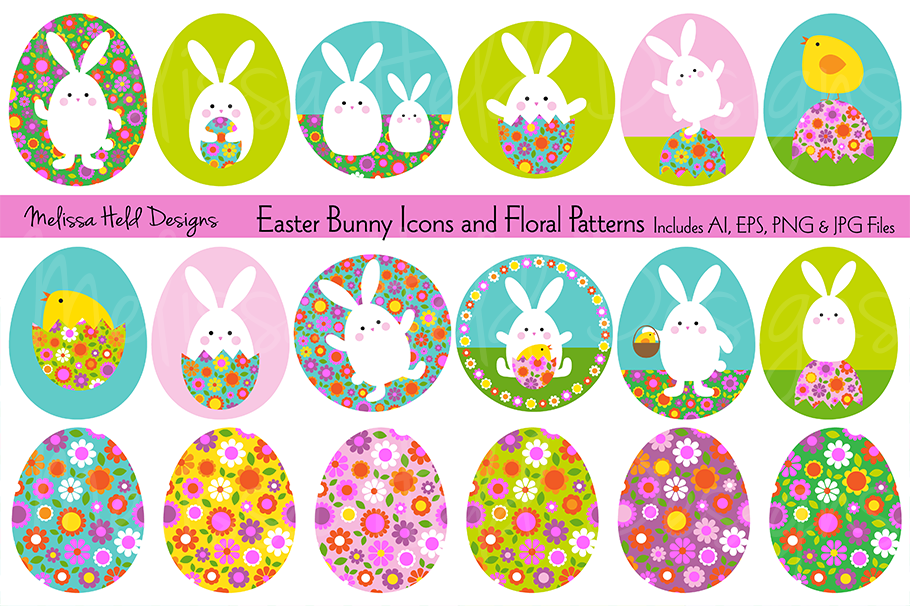 Easter Bunny Graphics & Floral Patterns example image 1