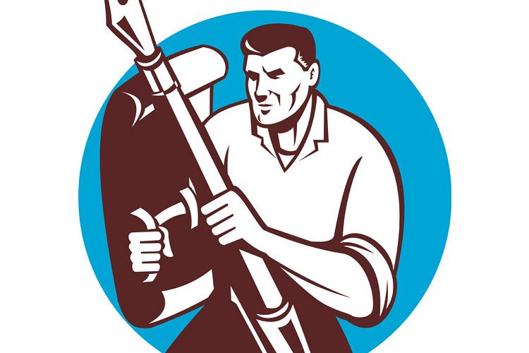 male writer journalist pen paper shield example image 1