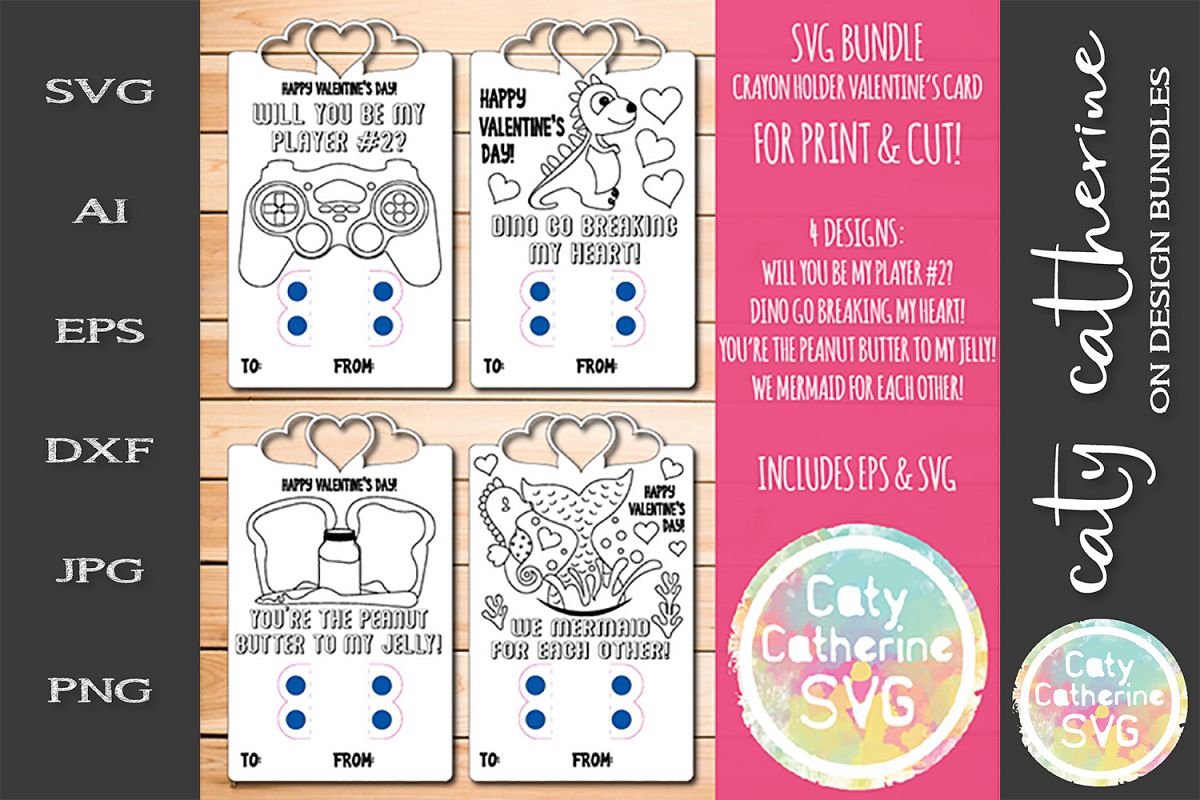 Valentine's Card Crayon Holder Template Bundle SVG Cut File example image 1