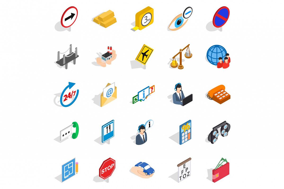 Look after icons set, isometric style example image 1
