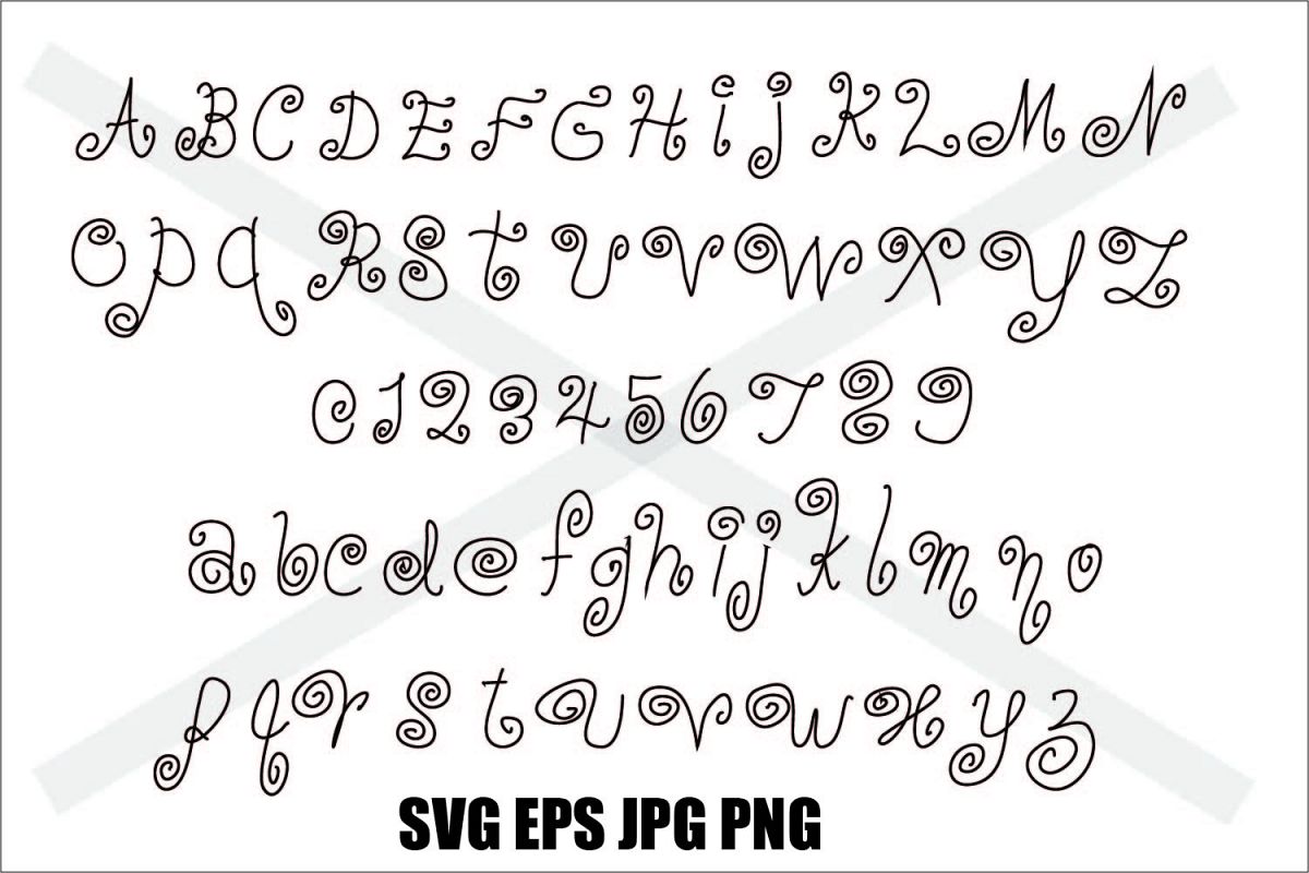 Swirling Font A to Z 0 to 9 - SVG EPS JPG PNG example image 1