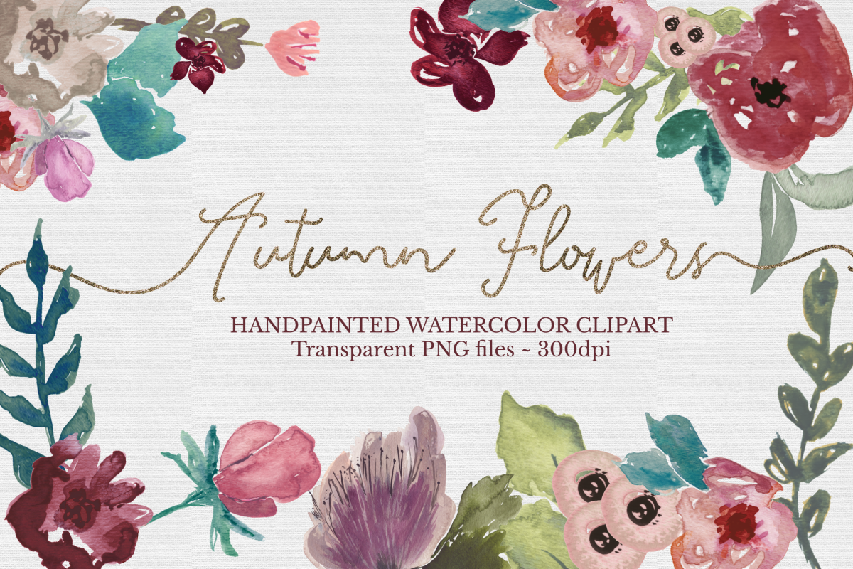 Floral Watercolor Clipart Set example image 1