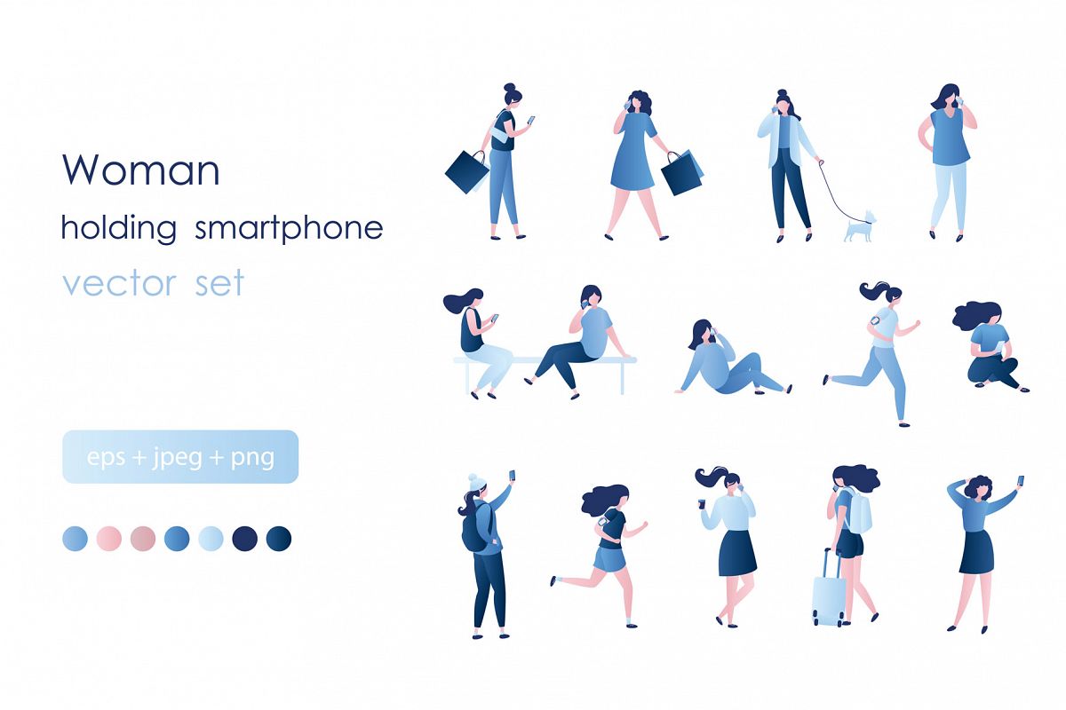 Set of girls with smartphones example image 1