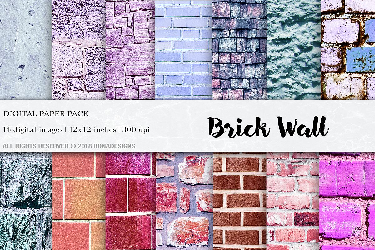 Brick Wall Digital Papers, Wall Textures, Wall Backgrounds example image 1