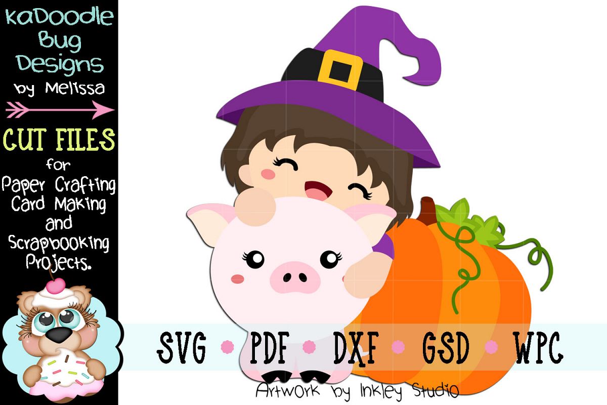 Witch Girl Piggie Cut File - SVG PDF DXF GSD WPC example image 1