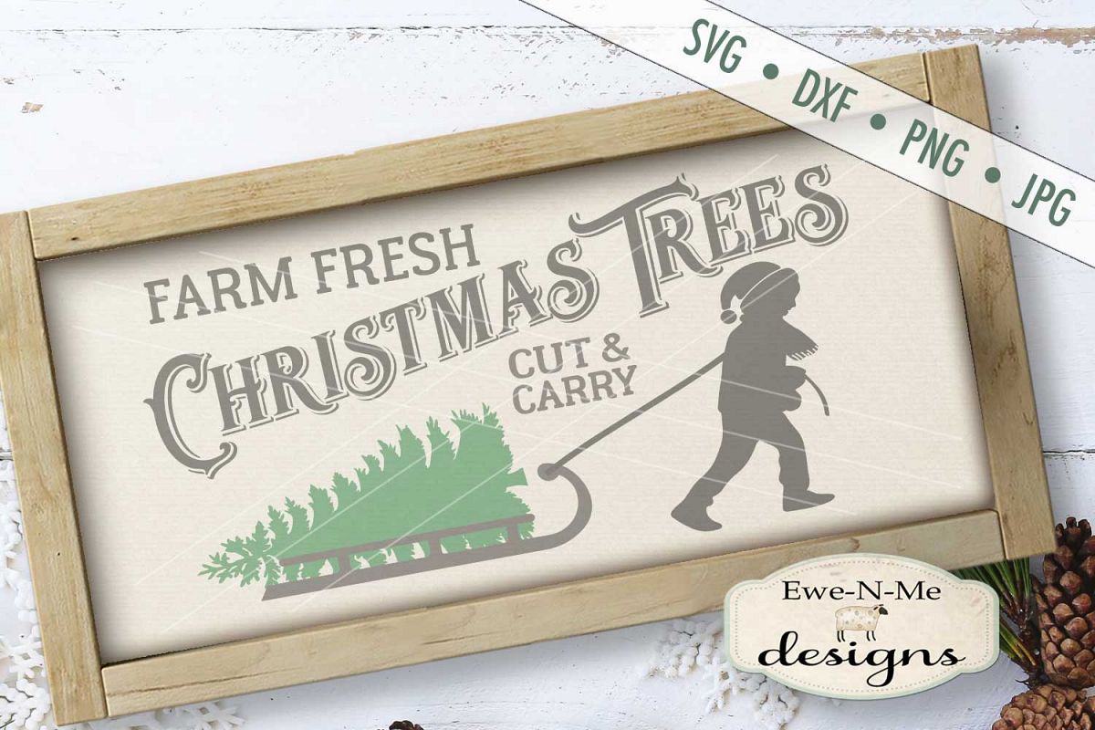 Christmas Trees Boy Pulling Sled SVG DXF Files example image 1