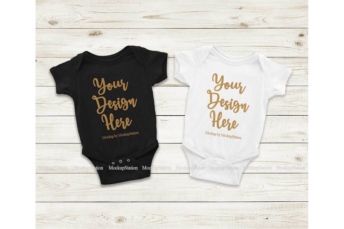 Matching Newborn Black White Baby Bodysuit Mock Up Flat Lay example image 1