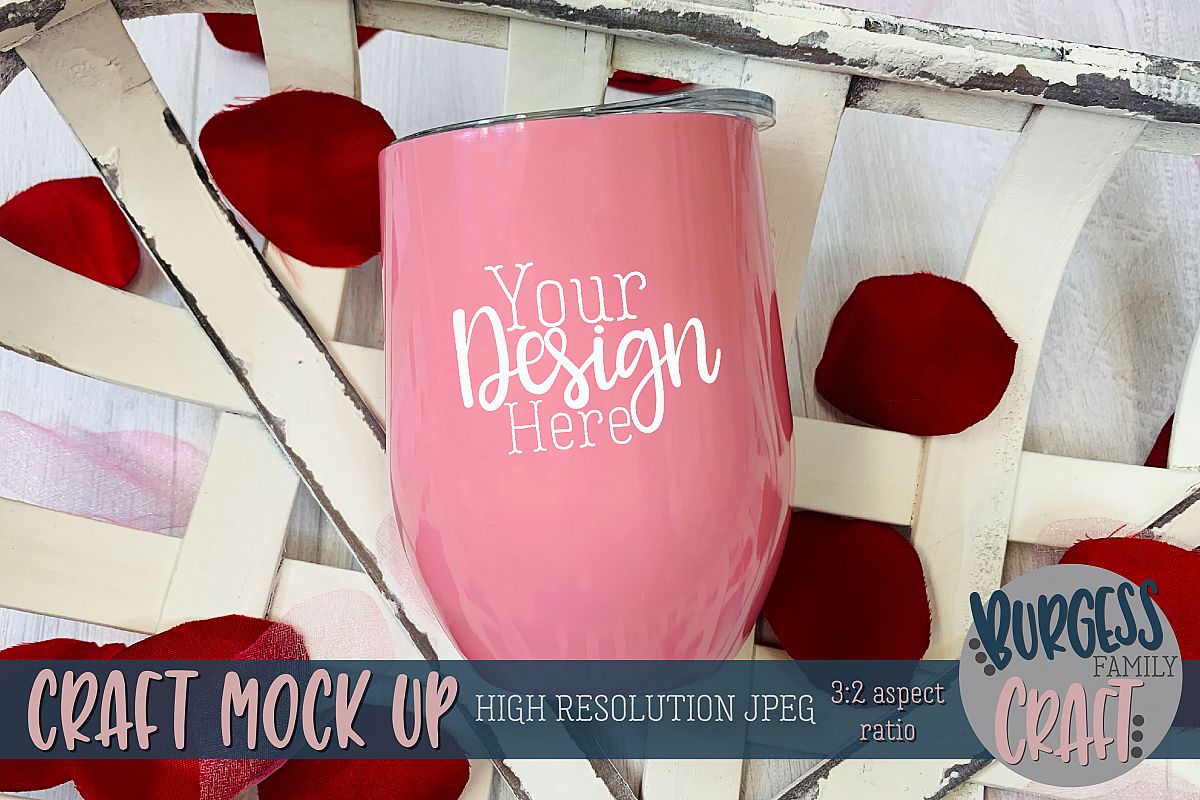 Valentine pink wine tumbler Craft mock up example image 1