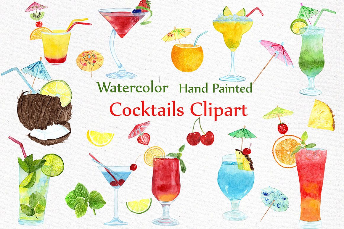 Watercolor Cocktails clipart example image 1