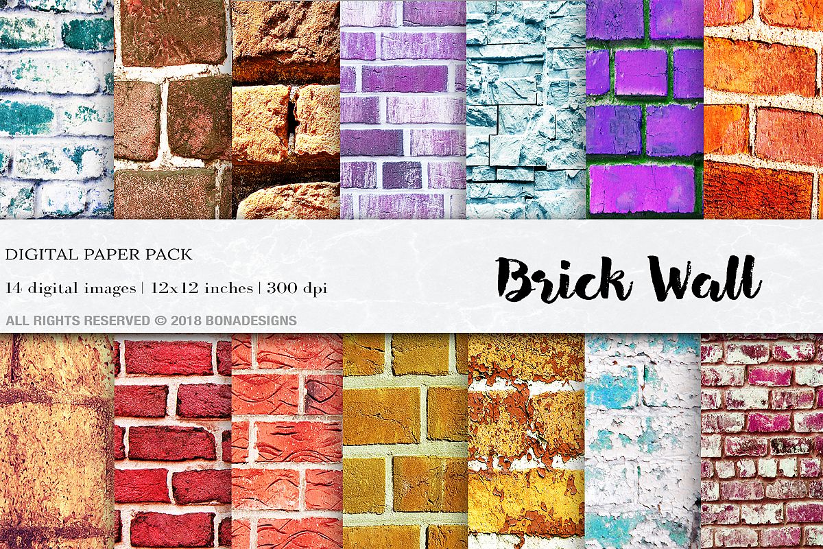 Wall Digital Paper Pack, Brick Wall Digital Paper Pack,Wall example image 1