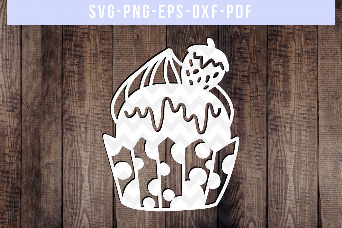 Strawberry Cupcake Papercut Template, Kitchen Gifts SVG PDF example image 1