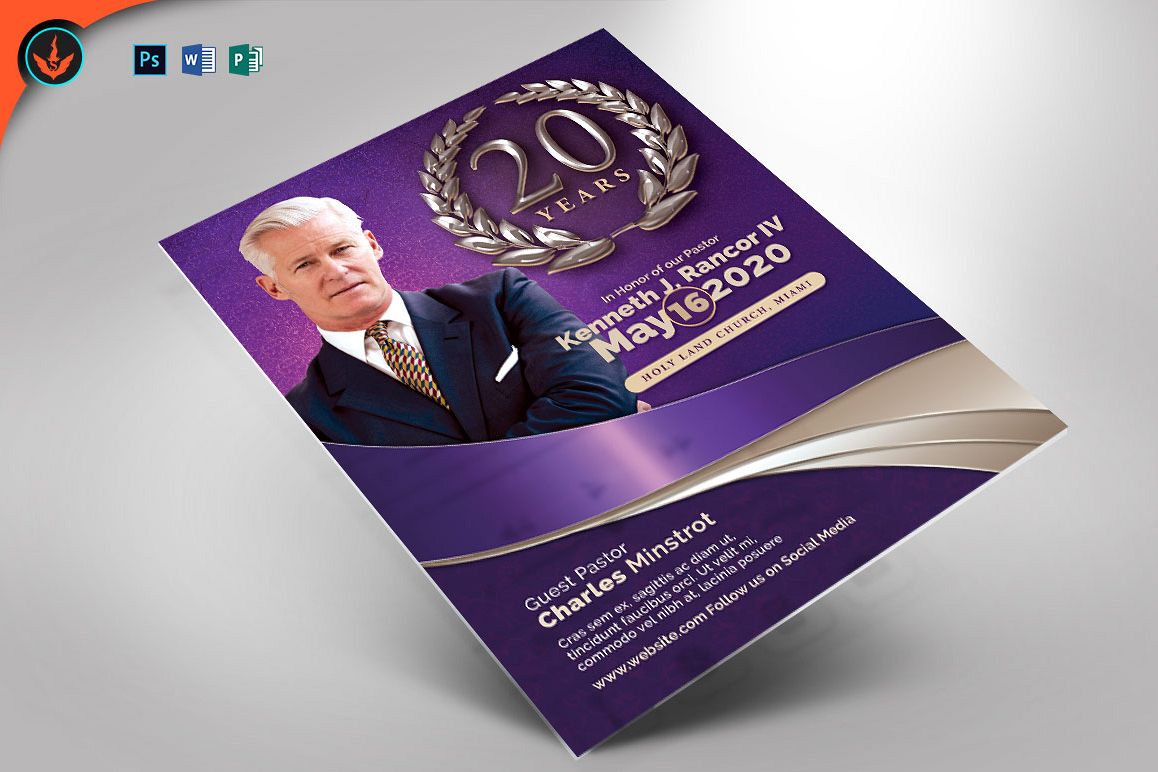 Lavender Pastor's Anniversary Church Flyer Template example image 1