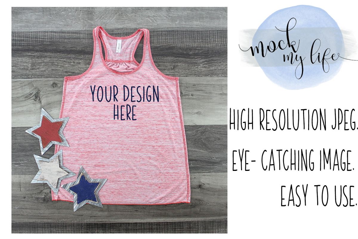 MockUp Bella Canvas Shirt / Patriotic Flat Lay / Red Marble example image 1