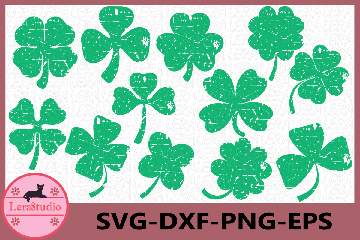 Clover Grunge Svg, Shamrock Grunge SVG, Patricks Day Svg example image 1