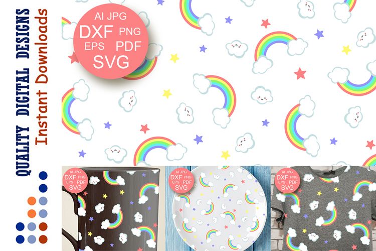 Rainbow backdrop SVG Seamless pattern Birthday Baby shower example image 1