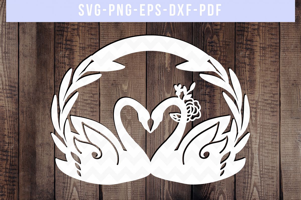 Customizable Wedding Swan Papercut Template, Lover SVG, DXF example image 1