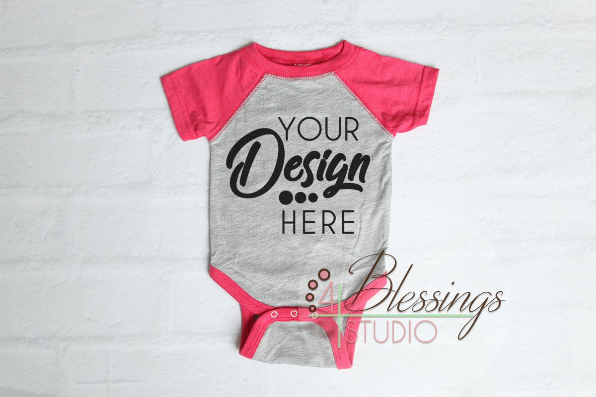 Download Raglan Bodysuit Mockup Blank Hot Pink Gray Baby Rabbit ...