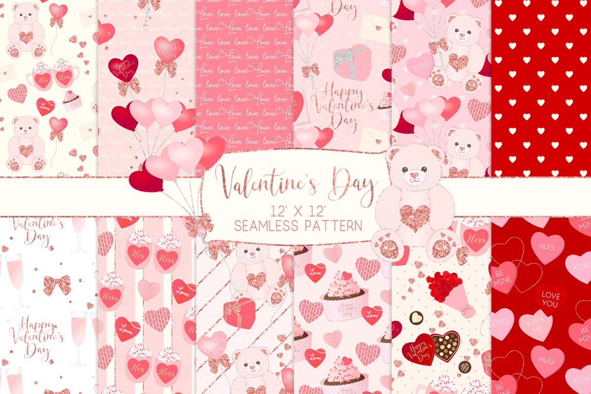 Valentine's Day Seamless Pattern Digital Papers example image 1