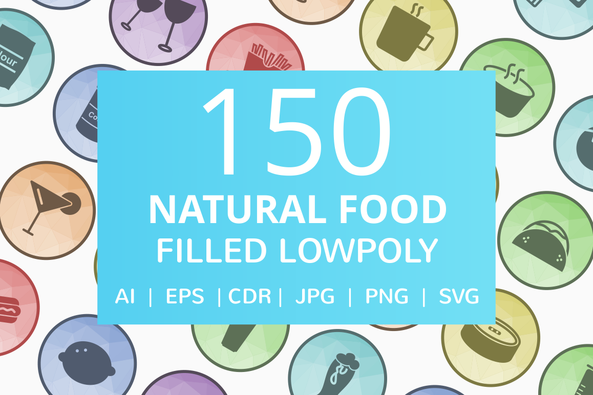 150 Natural Food Filled Low Poly Icons example image 1