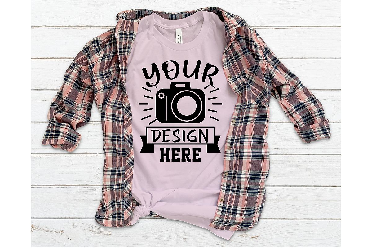 Bella Canvas 3001 Mockup, Soft Pink t-shirt mockup example image 1