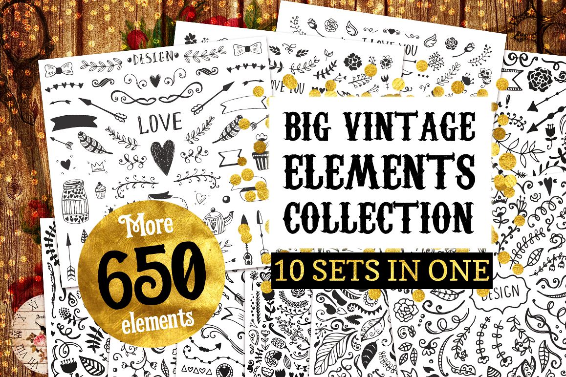 Big Vintage Bundle! 650 elements example image 1