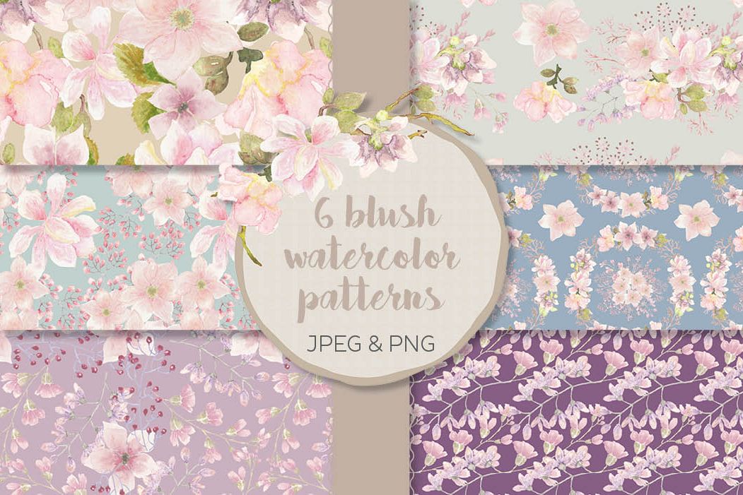Watercolor patterns: blush Magnolias example image 1