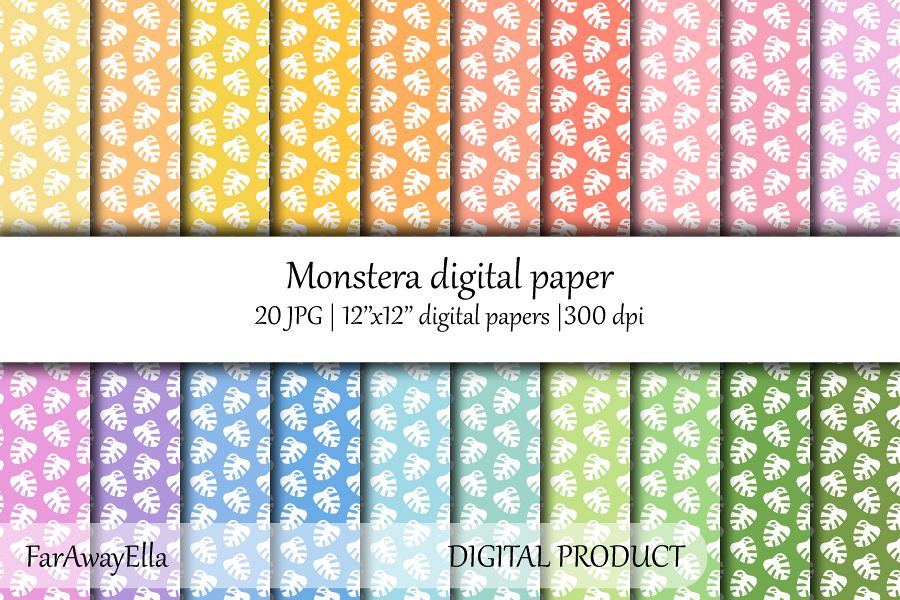 Monstera leaf JPG digital paper | 20 seamless backgrounds example image 1