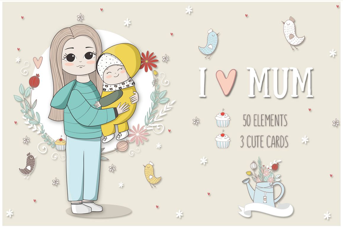 I love mom. Vector illustrations example image 1