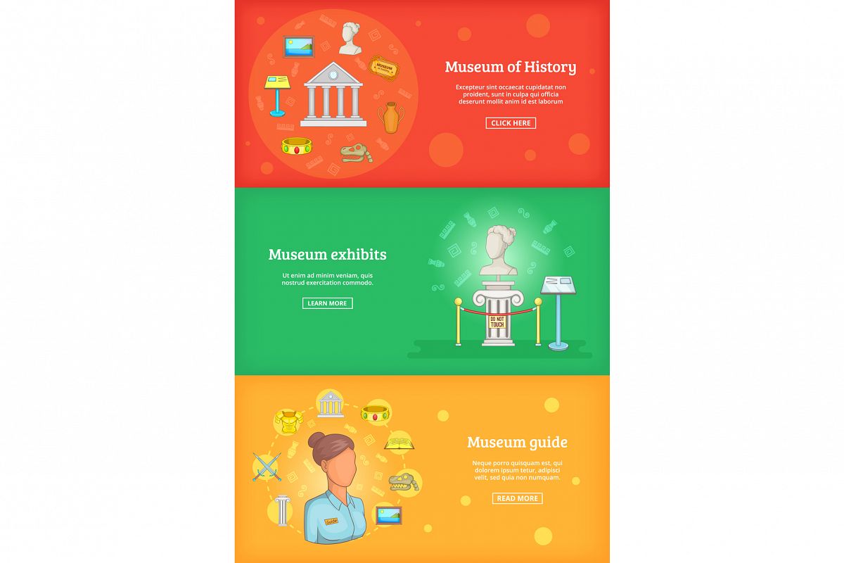 Museum banner set template, cartoon style example image 1