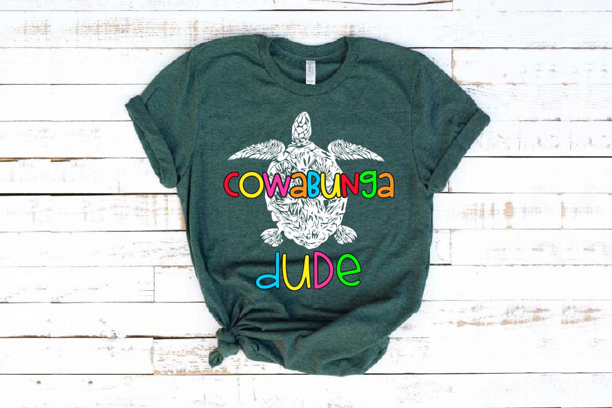 COWABUNGA Dude Turtle SVG Wildlife boho kindergarten 1249s example image 1