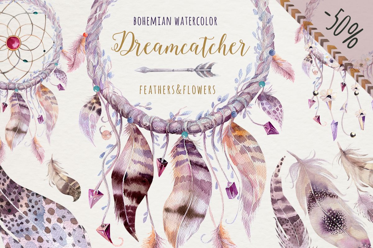 Watercolor dreamcathers II. Bohemian example image 1