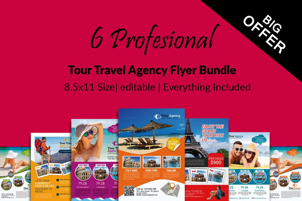 6 Tour Travel & Holiday Agency Flyers Bundle example image 1