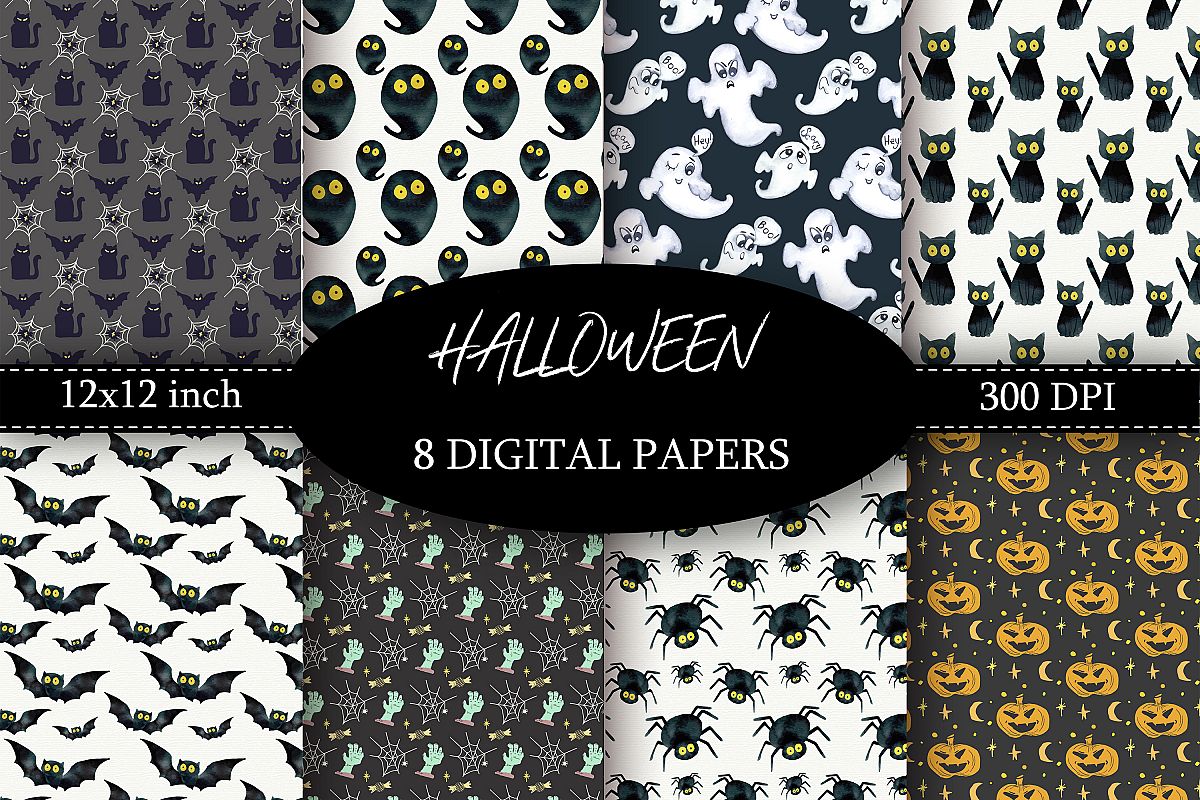 Halloween Digital Paper Textures Black and White example image 1