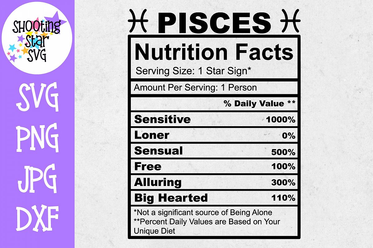Pisces Zodiac Sign Nutrition Facts SVG - Pisces SVG example image 1