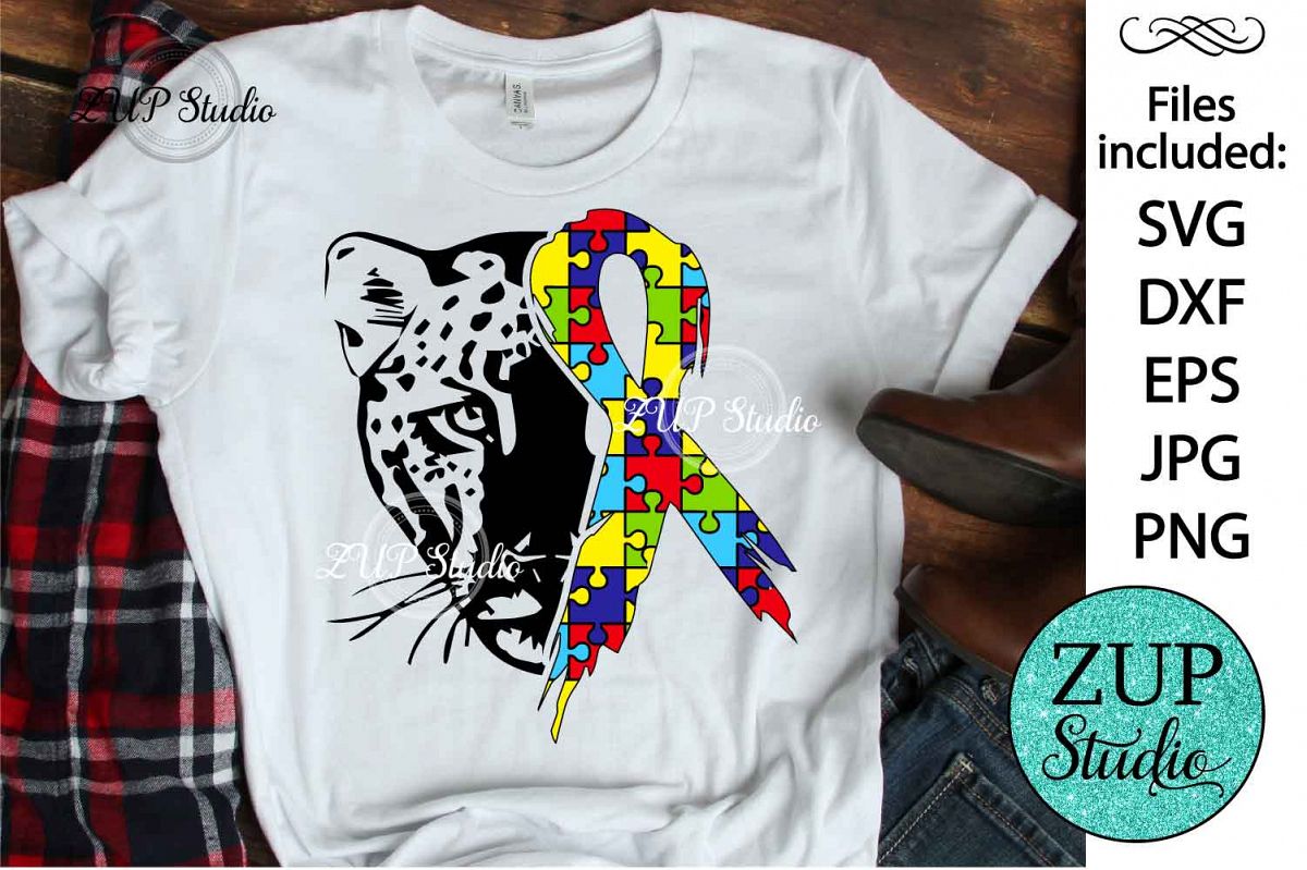 Leopard with Autism Ribbon svg design 465 example image 1