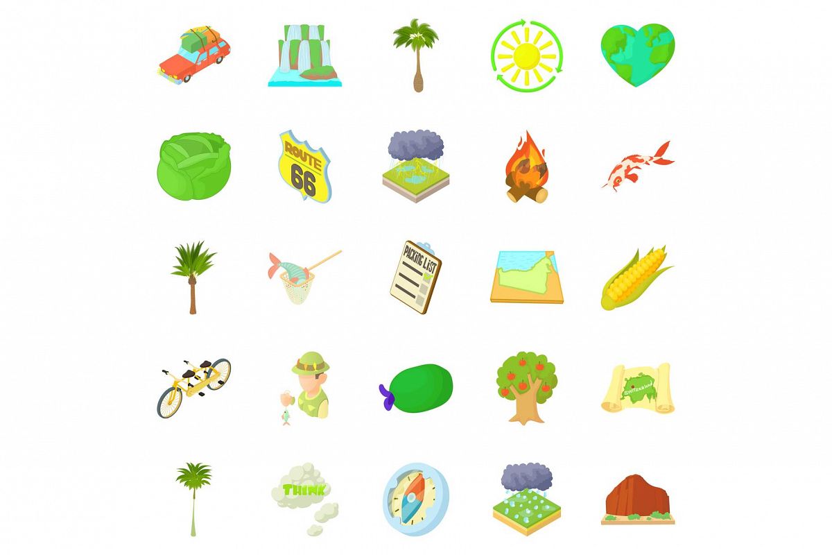 Tourist life icons set, cartoon style example image 1