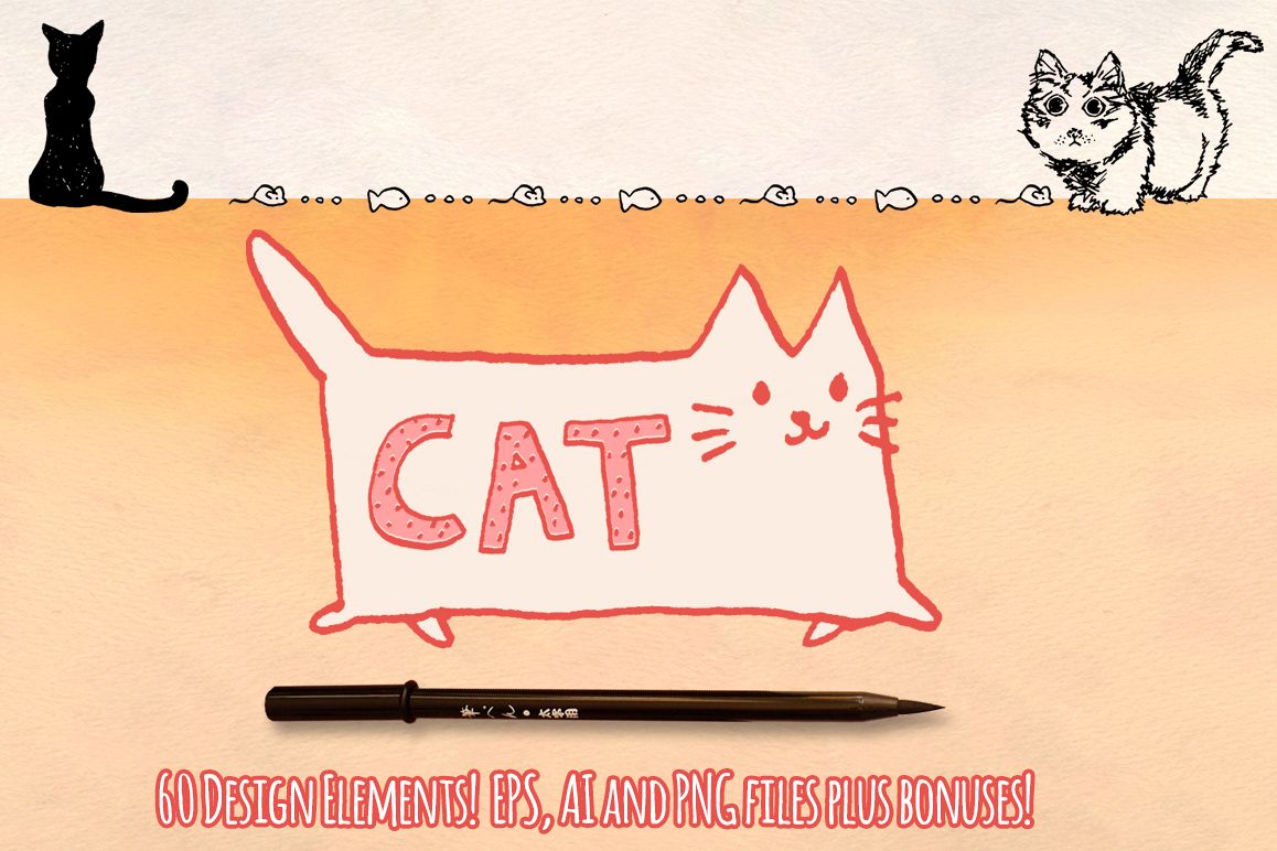 60 Cat Hand Drawn Vector Graphics Bundle example image 1