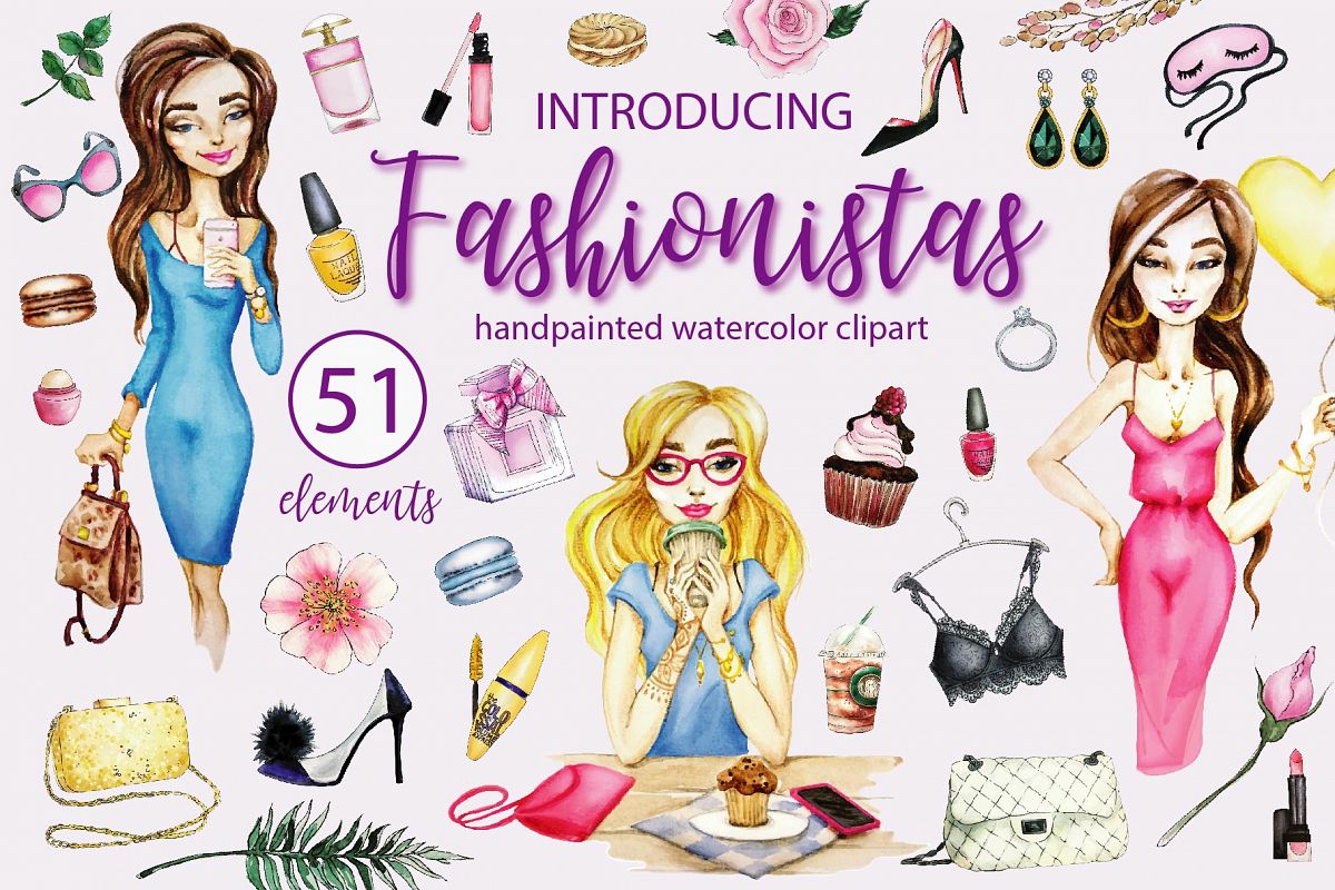Fashionistas. IT-girs watercolor illustrations example image 1
