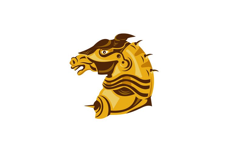 Knight war horse side view Retro example image 1