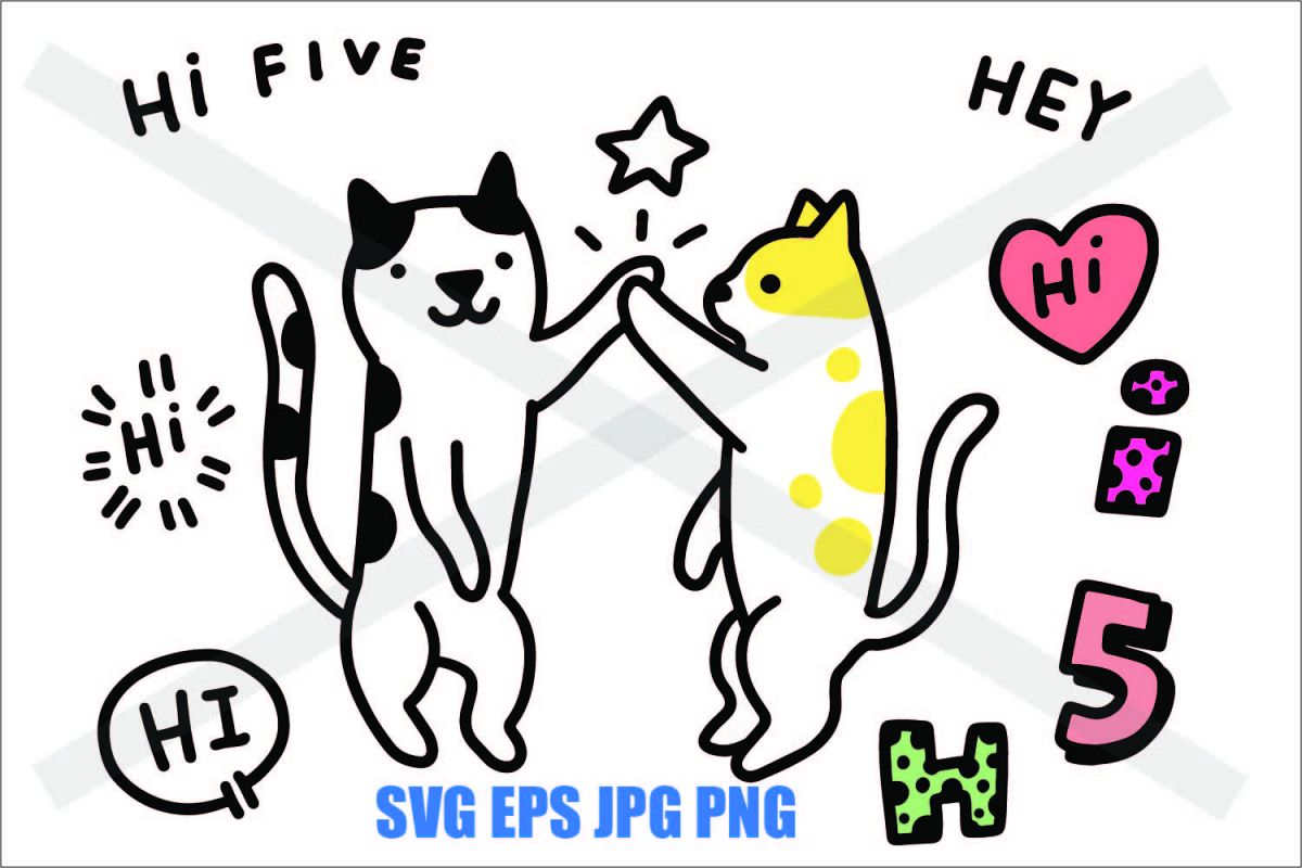 Two Cat High Five - SVG EPS JPG PNG example image 1