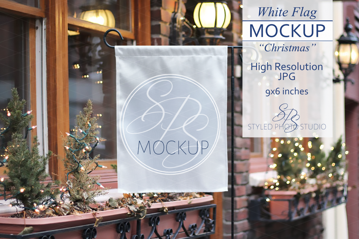 White Yard Flag Mockup for Christmas, A Rustic Shop Mock Up example image 1