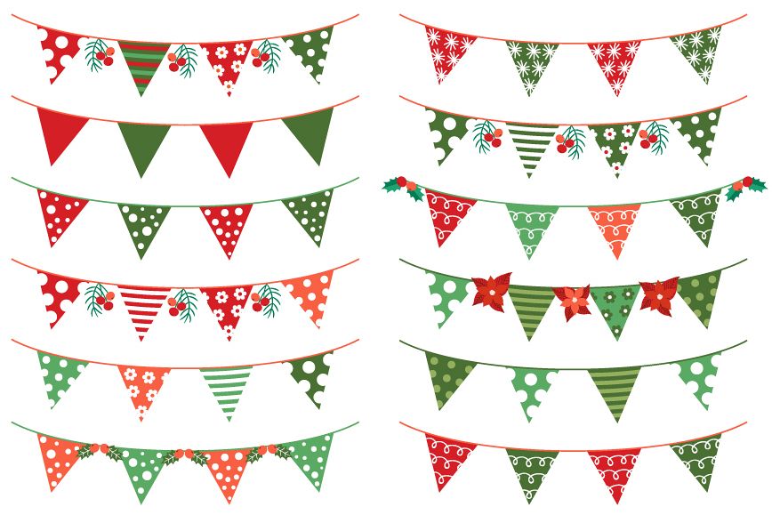Red and green Christmas buntings clipart set example image 1