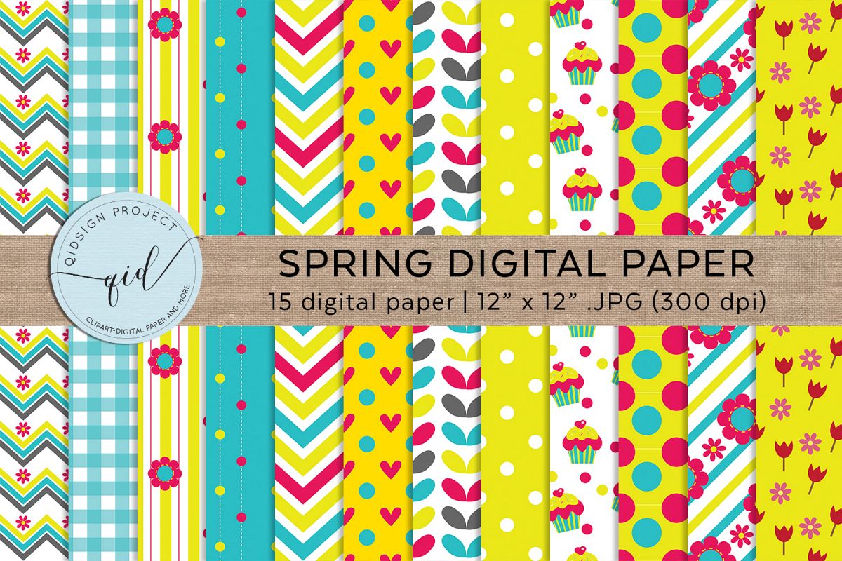 Spring Digital Pattern Paper JPG example image 1