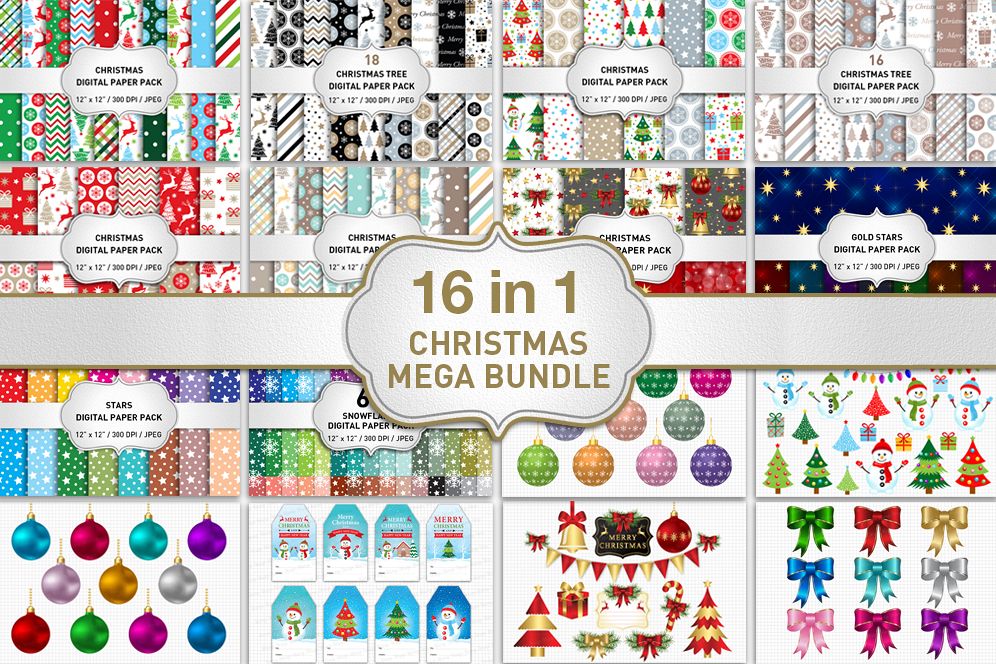 Christmas Bundle / Christmas Digital Paper Pack / Christmas Clipart example image 1