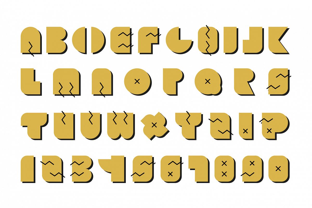 Vector alphabet. Gold memphis font. example image 1