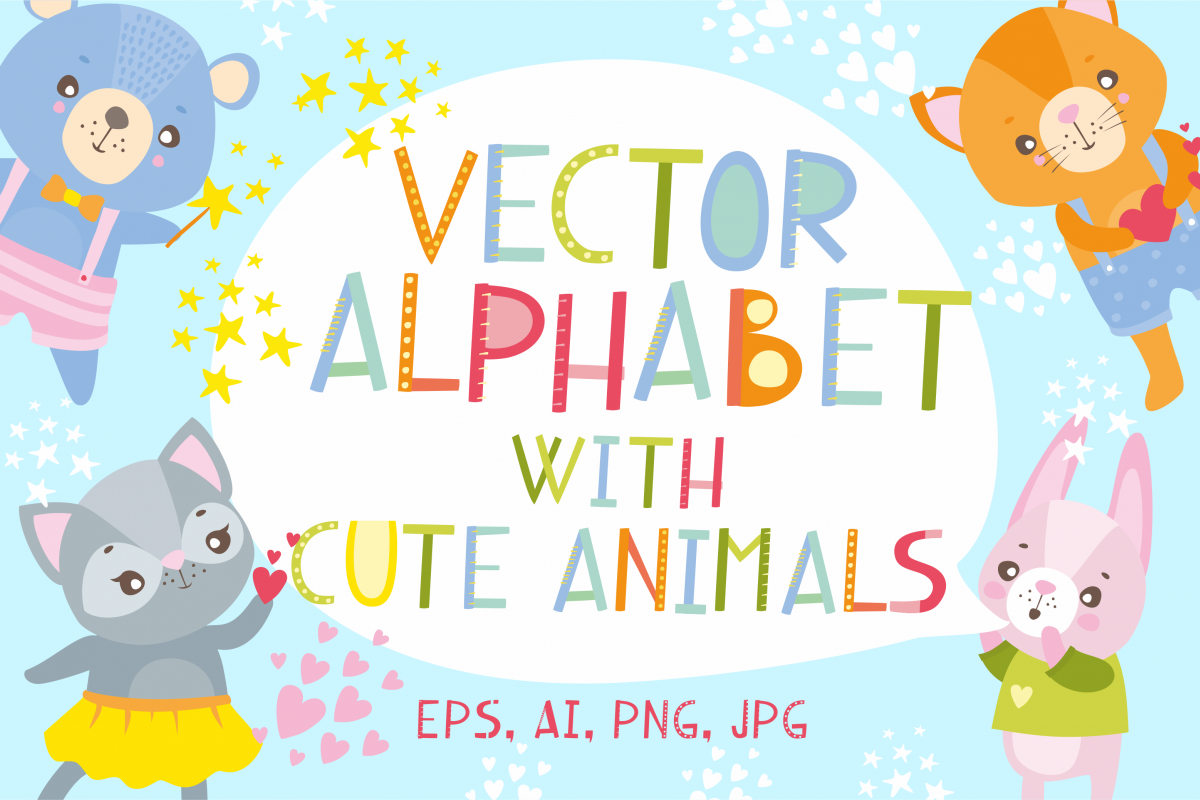 Vector alphabet and cute animals example image 1
