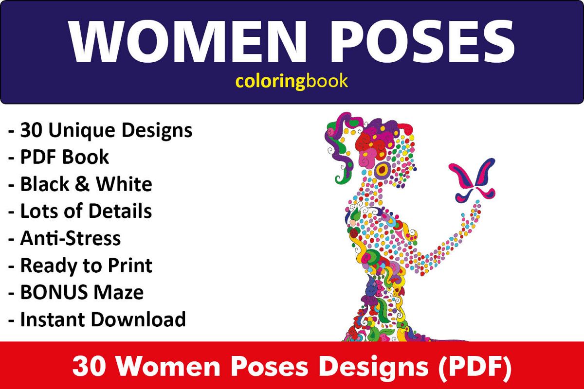 Women Poses Coloring Book - 30 Unique Illustrations example image 1
