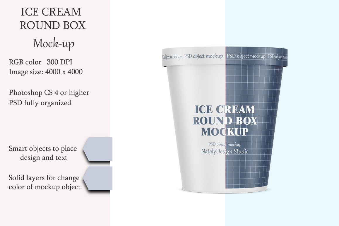 Download Ice cream round box mockup. Product place. PSD mockup. (94672) | Mock Ups | Design Bundles